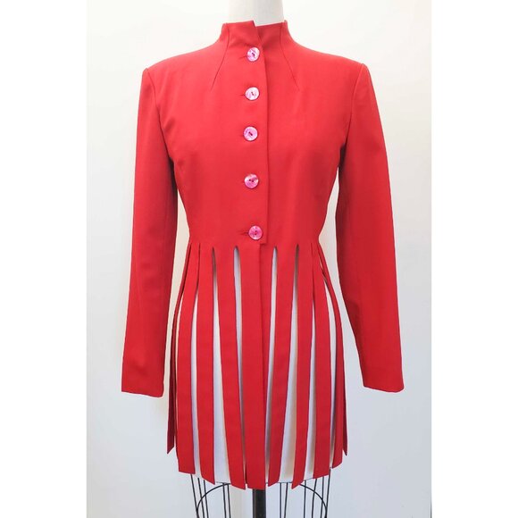 Sophie Sitbon Paris Womens Red Wool Finge Blazer Jacket Avant Gard COUTURE 38 - Picture 5 of 14